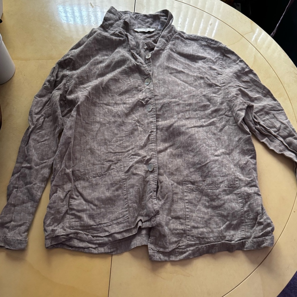 French Laundry Womens Button Up SHIRT -L organic natural texture gray